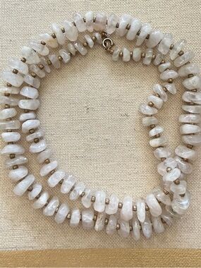 Vintage White Quartz Bead Necklace with Antique-Style Accents and Closure